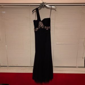 Dark navy blue prom dress with beading